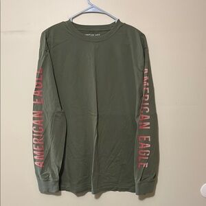 American Eagle Outfitters Olive Long Sleeve Tee with Red Accents